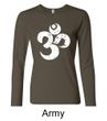 Ladies Yoga Shirt White Distressed OM Long Sleeve Tee T-Shirt