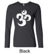 Ladies Yoga Shirt White Distressed OM Long Sleeve Tee T-Shirt
