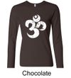 Ladies Yoga Shirt White Distressed OM Long Sleeve Tee T-Shirt