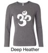 Ladies Yoga Shirt White Distressed OM Long Sleeve Tee T-Shirt
