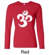 Ladies Yoga Shirt White Distressed OM Long Sleeve Tee T-Shirt