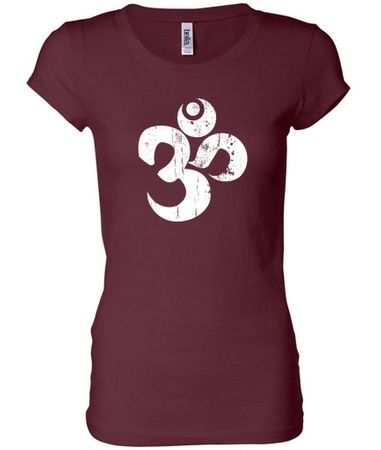 Ladies Yoga Shirt White Distressed OM Longer Length Tee T-Shirt