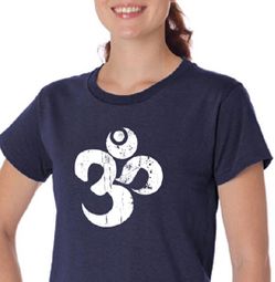 Ladies Yoga Shirt White Distressed OM Organic Tee T-Shirt