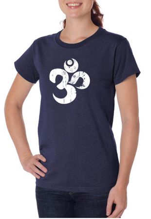 Ladies Yoga Shirt White Distressed OM Organic Tee T-Shirt