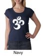 Ladies Yoga Shirt White Distressed OM Scoop Neck Tee T-Shirt
