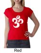 Ladies Yoga Shirt White Distressed OM Scoop Neck Tee T-Shirt