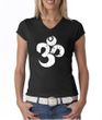Ladies Yoga Shirt White Distressed OM V-neck Tee T-Shirt