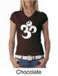 Ladies Yoga Shirt White Distressed OM V-neck Tee T-Shirt