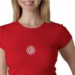 Ladies Yoga Shirt White Lotus OM Small Print Crewneck Tee T-Shirt Ladies Yoga Shirt White Lotus OM Small Print Crewneck Tee T-Shirt