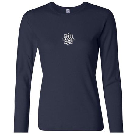 Ladies Yoga Shirt White Lotus OM Small Print Long Sleeve Tee T-Shirt