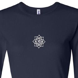 Ladies Yoga Shirt White Lotus OM Small Print Long Sleeve Tee T-Shirt Ladies Yoga Shirt White Lotus OM Small Print Long Sleeve Tee T-Shirt