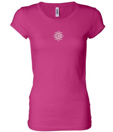 Ladies Yoga Shirt White Lotus OM Small Print Longer Length Tee T-Shirt