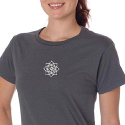 Ladies Yoga Shirt White Lotus OM Small Print Organic Tee T-Shirt Ladies Yoga Shirt White Lotus OM Small Print Organic Tee T-Shirt
