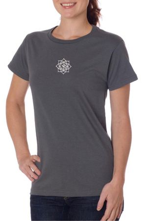 Ladies Yoga Shirt White Lotus OM Small Print Organic Tee T-Shirt