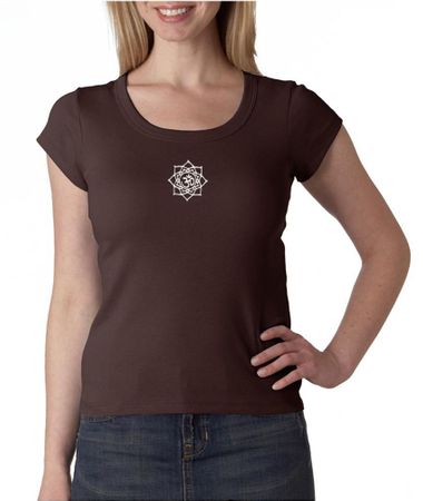 Ladies Yoga Shirt White Lotus OM Small Print Scoop Neck Tee T-Shirt