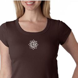Ladies Yoga Shirt White Lotus OM Small Print Scoop Neck Tee T-Shirt Ladies Yoga Shirt White Lotus OM Small Print Scoop Neck Tee T-Shirt
