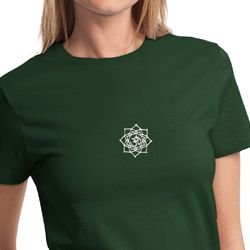 Ladies Yoga Shirt White Lotus OM Small Print Tee T-Shirt Ladies Yoga Shirt White Lotus OM Small Print Tee T-Shirt
