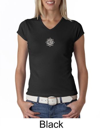 Ladies Yoga Shirt White Lotus OM Small Print V-neck Tee T-Shirt