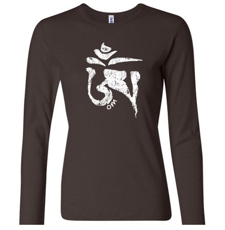 Ladies Yoga Shirt White Tibetan Om Long Sleeve