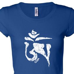 Ladies Yoga Shirt White Tibetan Om Longer Length Tee T-shirt