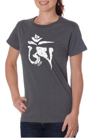 Ladies Yoga Shirt White Tibetan Om Organic Tee T-shirt