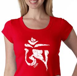 Ladies Yoga Shirt White Tibetan Om Scoop Neck Tee T-shirt