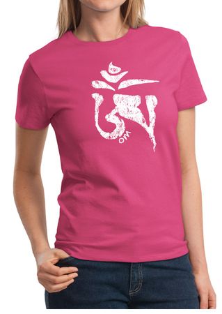 Ladies Yoga Shirt White Tibetan Om Tee T-shirt