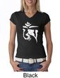 Ladies Yoga Shirt White Tibetan Om V-neck Tee T-shirt