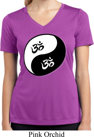 Ladies Yoga Shirt Yin Yang AUM Moisture Wicking V-neck Tee T-Shirt