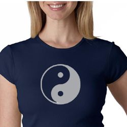 Ladies Yoga Shirt Yin Yang Big Print Meditation Crew Neck Shirt