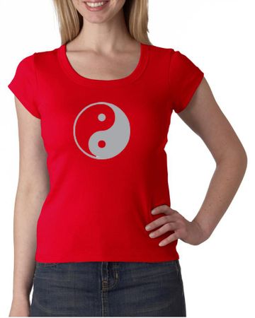 Ladies Yoga Shirt Yin Yang Big Print Meditation Scoop Neck Shirt