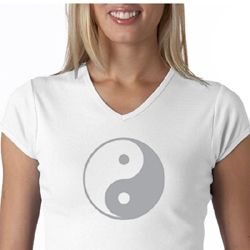Ladies Yoga Shirt Yin Yang Big Print Meditation V-Neck Shirt