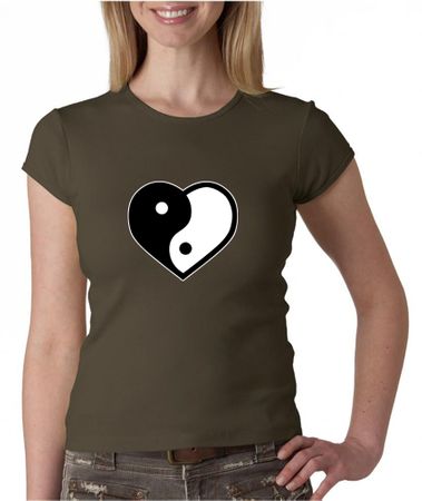 Ladies Yoga Shirt Yin Yang Heart Crewneck Tee T-Shirt