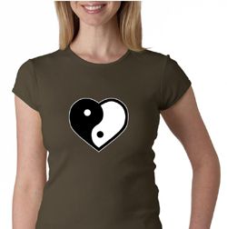 Ladies Yoga Shirt Yin Yang Heart Crewneck Tee T-Shirt Ladies Yoga Shirt Yin Yang Heart Crewneck Tee T-Shirt