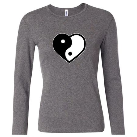 Ladies Yoga Shirt Yin Yang Heart Long Sleeve Tee T-Shirt