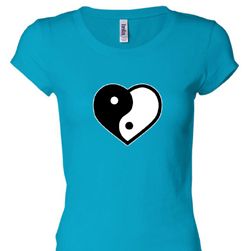 Ladies Yoga Shirt Yin Yang Heart Longer Length Tee T-Shirt Ladies Yoga Shirt Yin Yang Heart Longer Length Tee T-Shirt