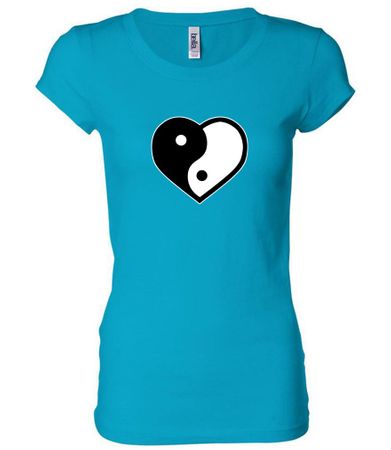 Ladies Yoga Shirt Yin Yang Heart Longer Length Tee T-Shirt