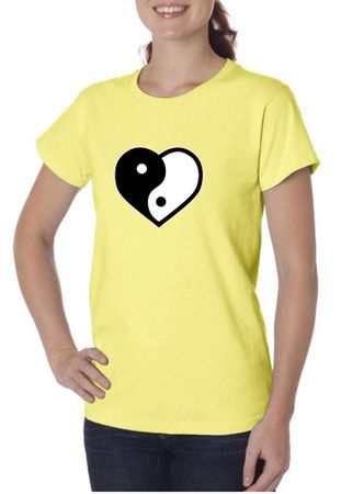 Ladies Yoga Shirt Yin Yang Heart Organic Tee T-Shirt