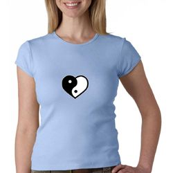 Ladies Yoga Shirt Yin Yang Heart Small Print Crewneck Tee T-Shirt