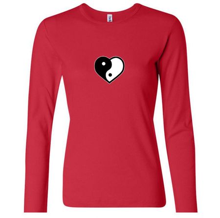 Ladies Yoga Shirt Yin Yang Heart Small Print Long Sleeve Tee T-Shirt