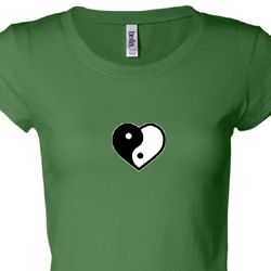 Ladies Yoga Shirt Yin Yang Heart Small Print Longer Length Tee T-Shirt