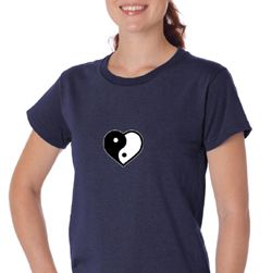 Ladies Yoga Shirt Yin Yang Heart Small Print Organic Tee T-Shirt