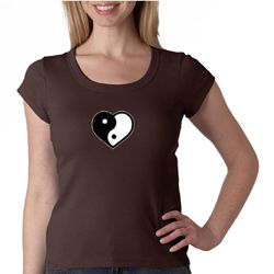 Ladies Yoga Shirt Yin Yang Heart Small Print Scoop Neck Tee T-Shirt