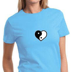 Ladies Yoga Shirt Yin Yang Heart Small Print Tee T-Shirt