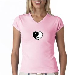 Ladies Yoga Shirt Yin Yang Heart Small Print V-neck Tee T-Shirt