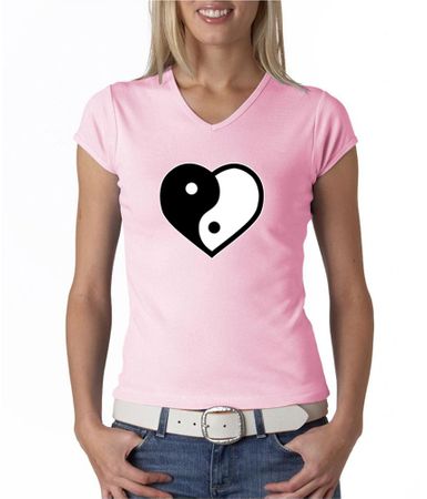 Ladies Yoga Shirt Yin Yang Heart V-neck Tee T-Shirt
