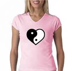 Ladies Yoga Shirt Yin Yang Heart V-neck Tee T-Shirt Ladies Yoga Shirt Yin Yang Heart V-neck Tee T-Shirt