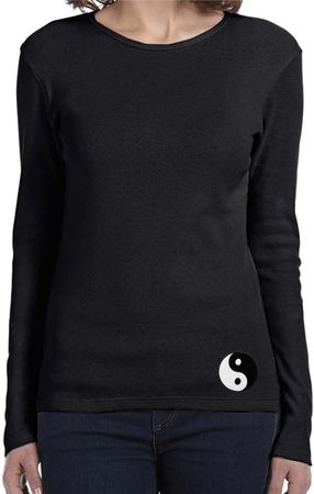 Ladies Yoga Shirt Yin Yang Patch Bottom Print Long Sleeve Tee T-Shirt