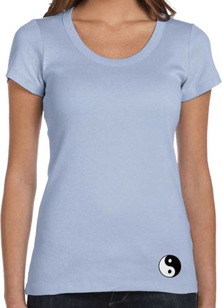 Ladies Yoga Shirt Yin Yang Patch Bottom Print Scoop Neck Tee T-Shirt