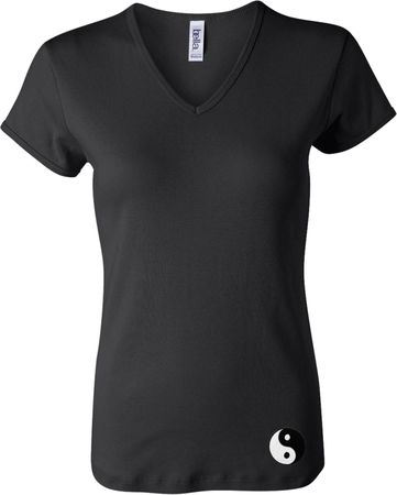 Ladies Yoga Shirt Yin Yang Patch Bottom Print V-neck Tee T-Shirt